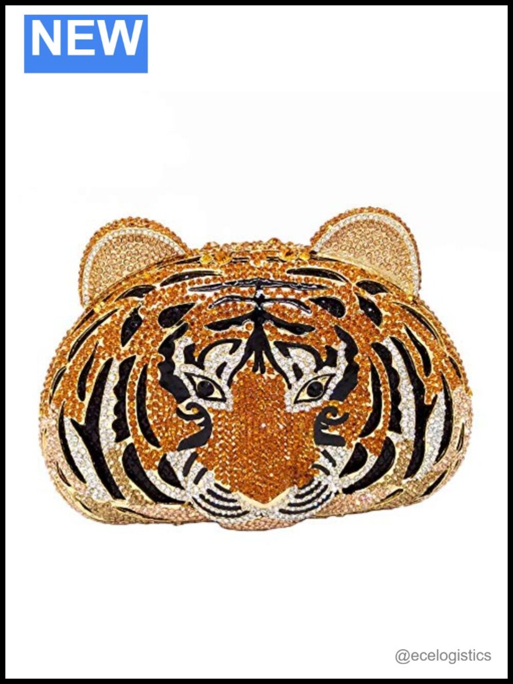Rhinestone Tiger Head Clutch - Evening Party Bag with Detachable Chain Straps